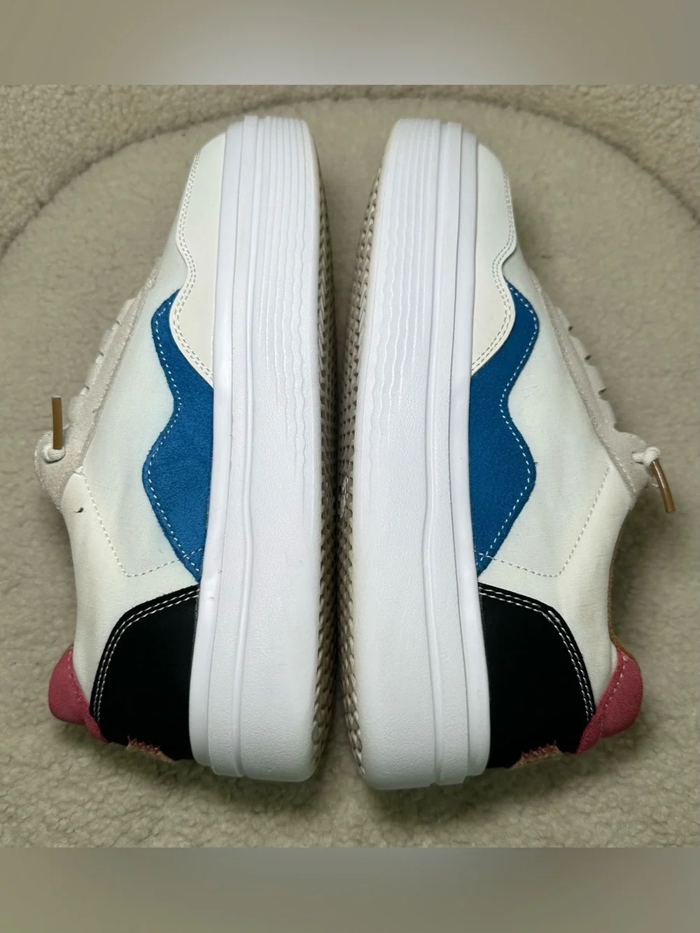 Hey Dude Hudson Lift Colorblock Platform Sneakers White Blue Pink Cute Colorful